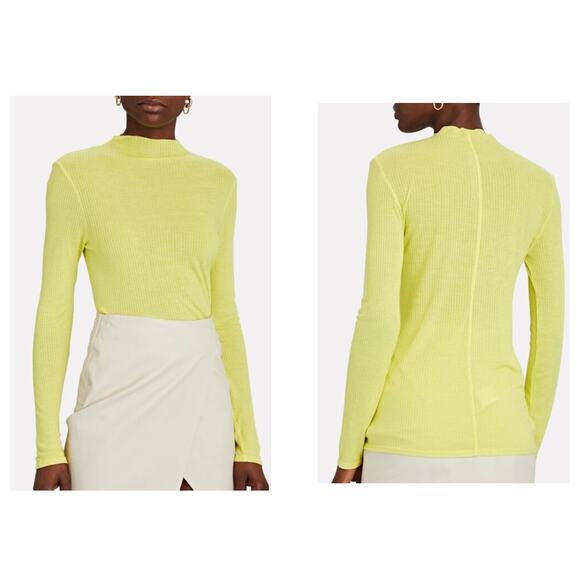 Enza Costa Women's Rib Knit Mock Neck Top NEW *FLAW* Long Sleeve Sz M Yellow - Picture 4 of 10